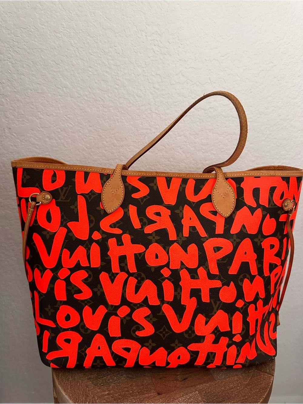 Louis Vuitton Red Graffiti Monogram Tote with Tan Trim